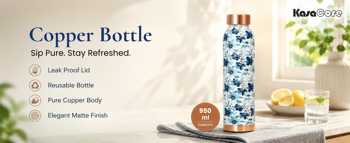 KasaCore Pure Copper Bottle 950ml – Leakproof detail 1