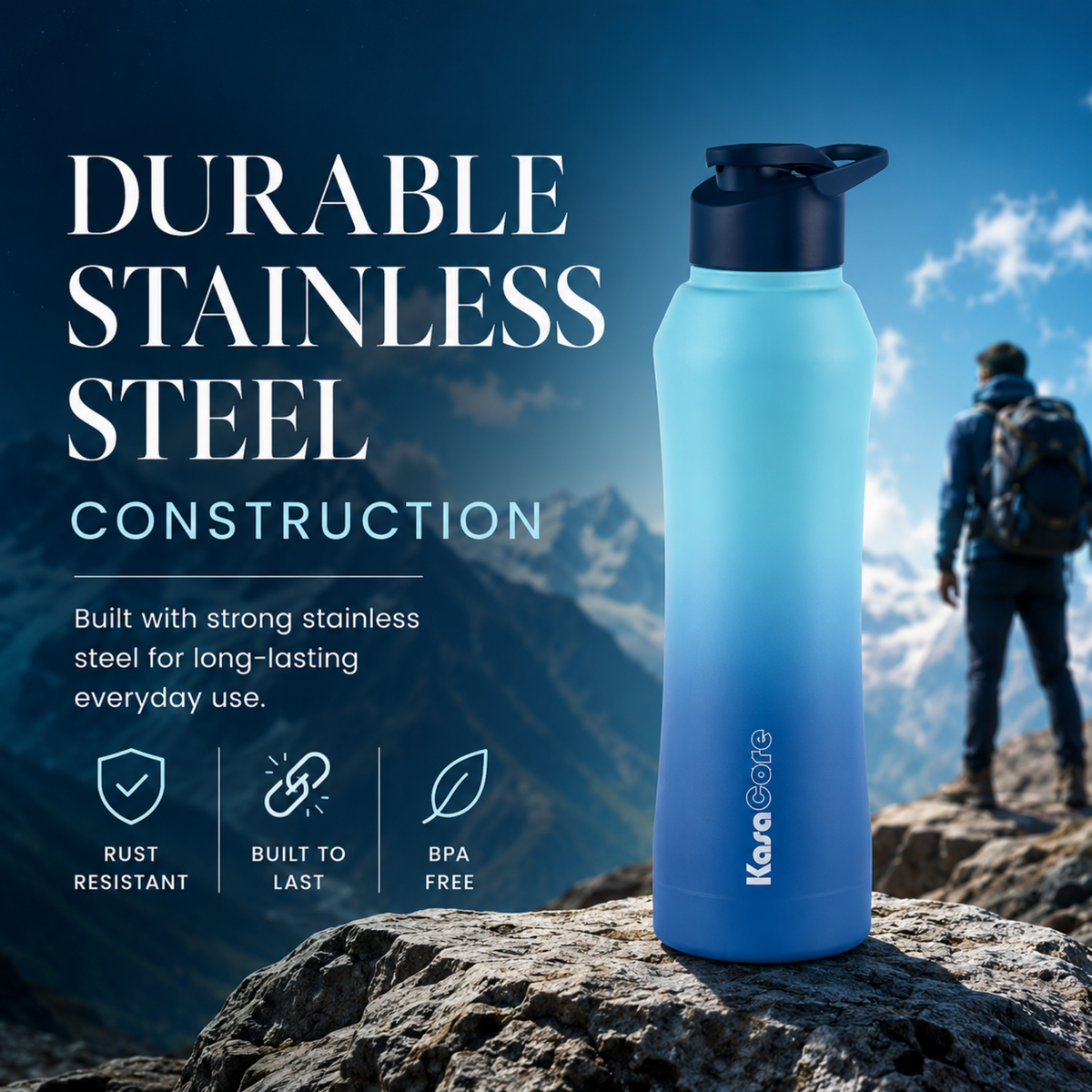 KasaCore 1L Stainless Steel Sipper Bottle for Gym & Work