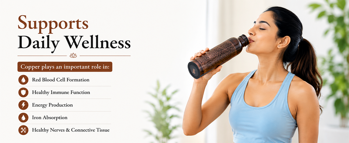 KasaCore Engraved Copper Bottle 950ml – Leakproof detail 3
