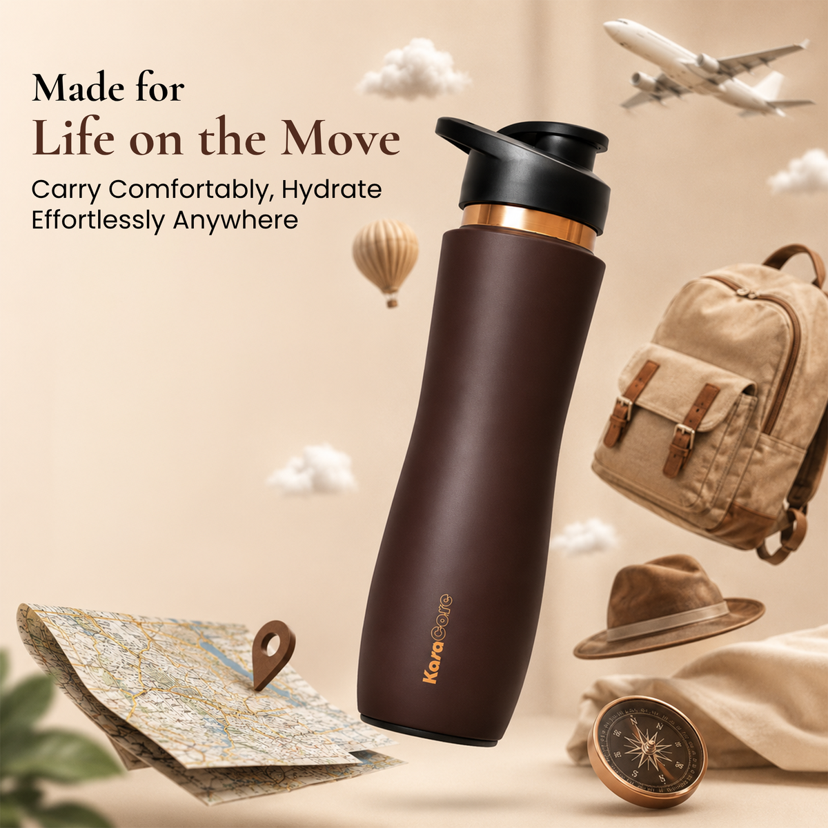 KasaCore Brown Matte Copper Sipper 750ml – Flip Top