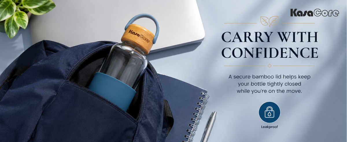 KasaCore Borosilicate Glass Bottle 500ml – Blue Sleeve detail 2