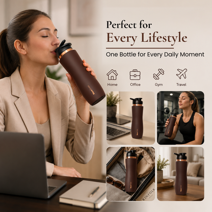 KasaCore Brown Matte Copper Sipper 750ml – Flip Top
