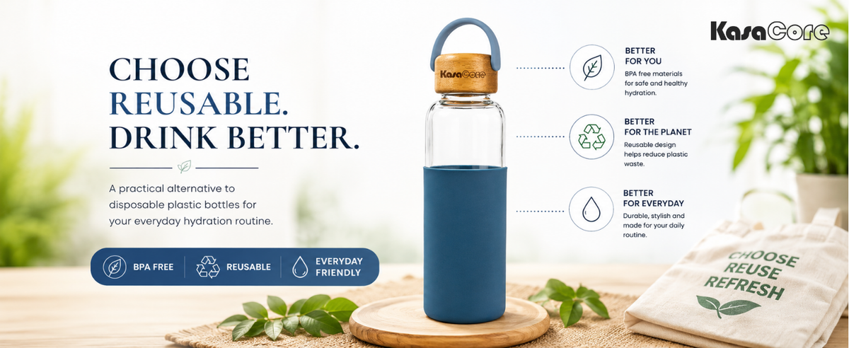 KasaCore Borosilicate Glass Bottle 500ml – Blue Sleeve detail 4