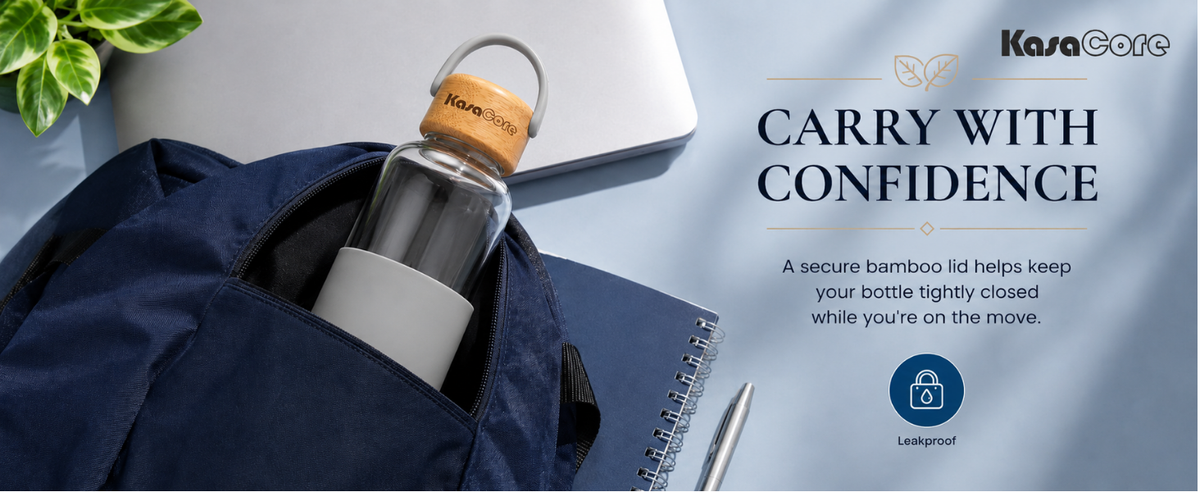 KasaCore Borosilicate Glass Bottle 500ml – Grey Sleeve detail 2