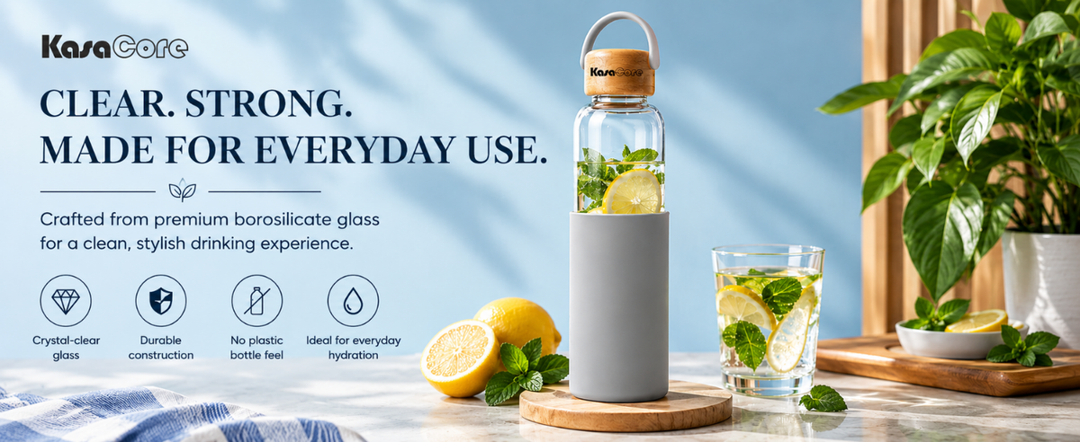 KasaCore Borosilicate Glass Bottle 500ml – Grey Sleeve detail 3