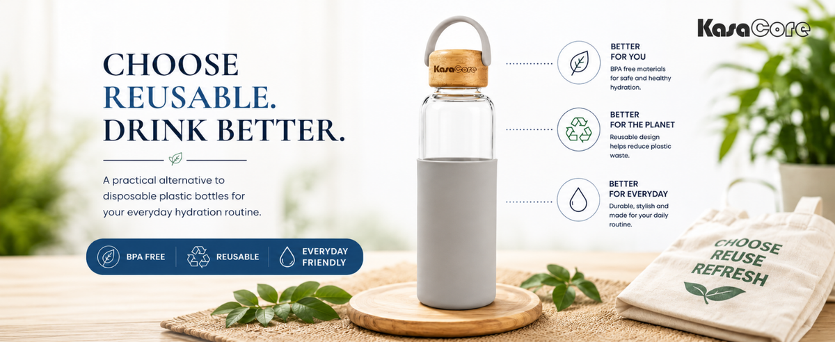 KasaCore Borosilicate Glass Bottle 500ml – Grey Sleeve detail 4