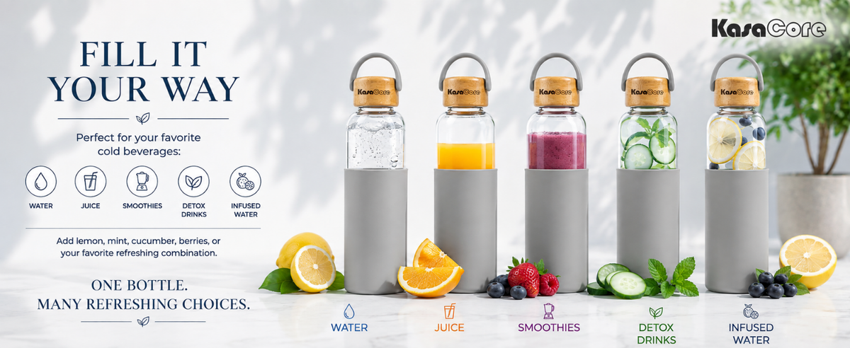 KasaCore Borosilicate Glass Bottle 500ml – Grey Sleeve detail 6