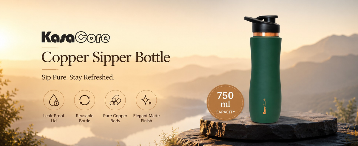 KasaCore Green Matte Copper Sipper 750ml – Flip Top detail 1