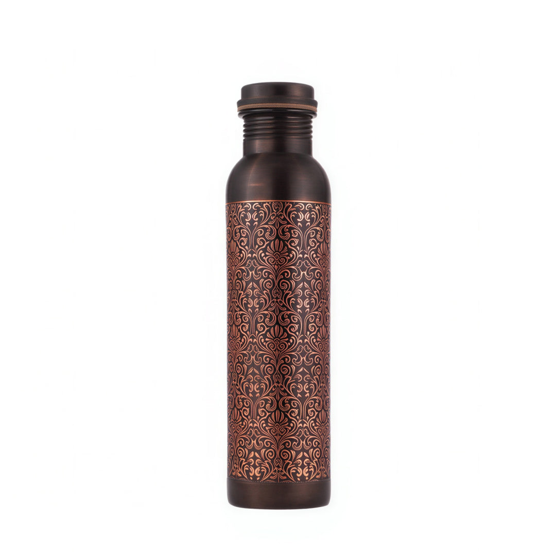 KasaCore Black Copper Engraved Mandala Water Bottle – 950ml