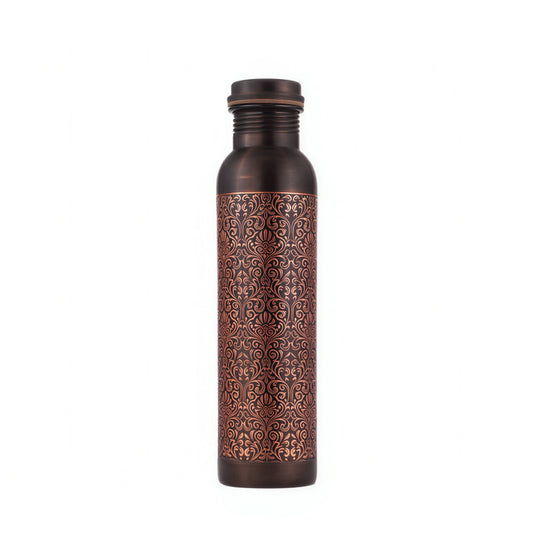 KasaCore Black Copper Engraved Mandala Water Bottle – 950ml