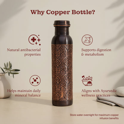 KasaCore Black Copper Engraved Mandala Water Bottle – 950ml
