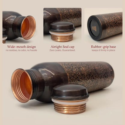 KasaCore Black Copper Engraved Mandala Water Bottle – 950ml