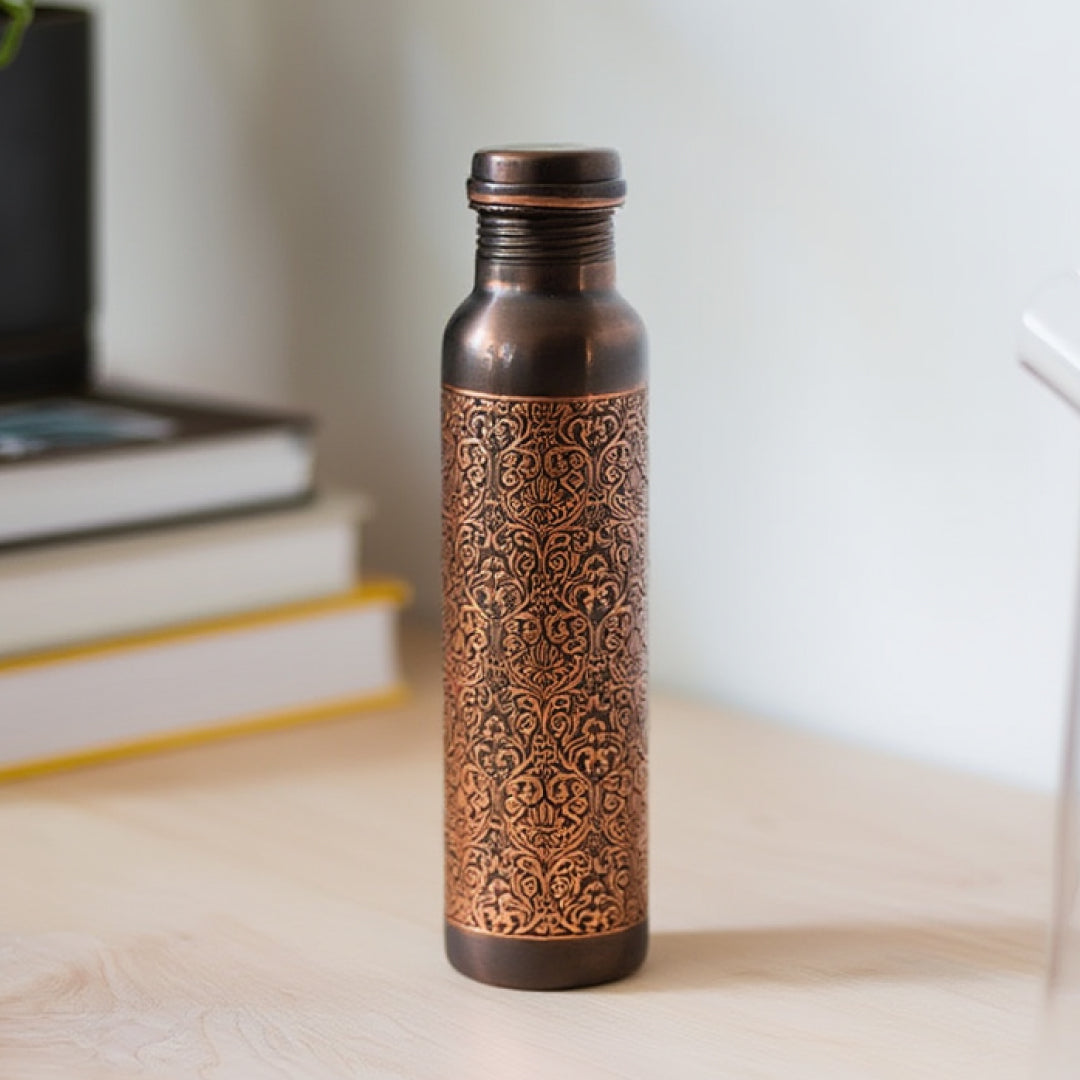 KasaCore Black Copper Engraved Mandala Water Bottle – 950ml