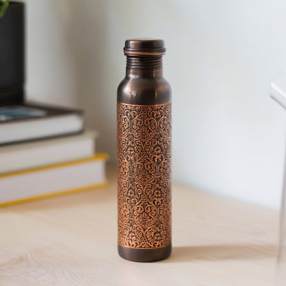 KasaCore Black Copper Engraved Mandala Water Bottle – 950ml
