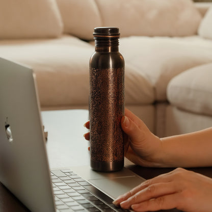 KasaCore Black Copper Engraved Mandala Water Bottle – 950ml