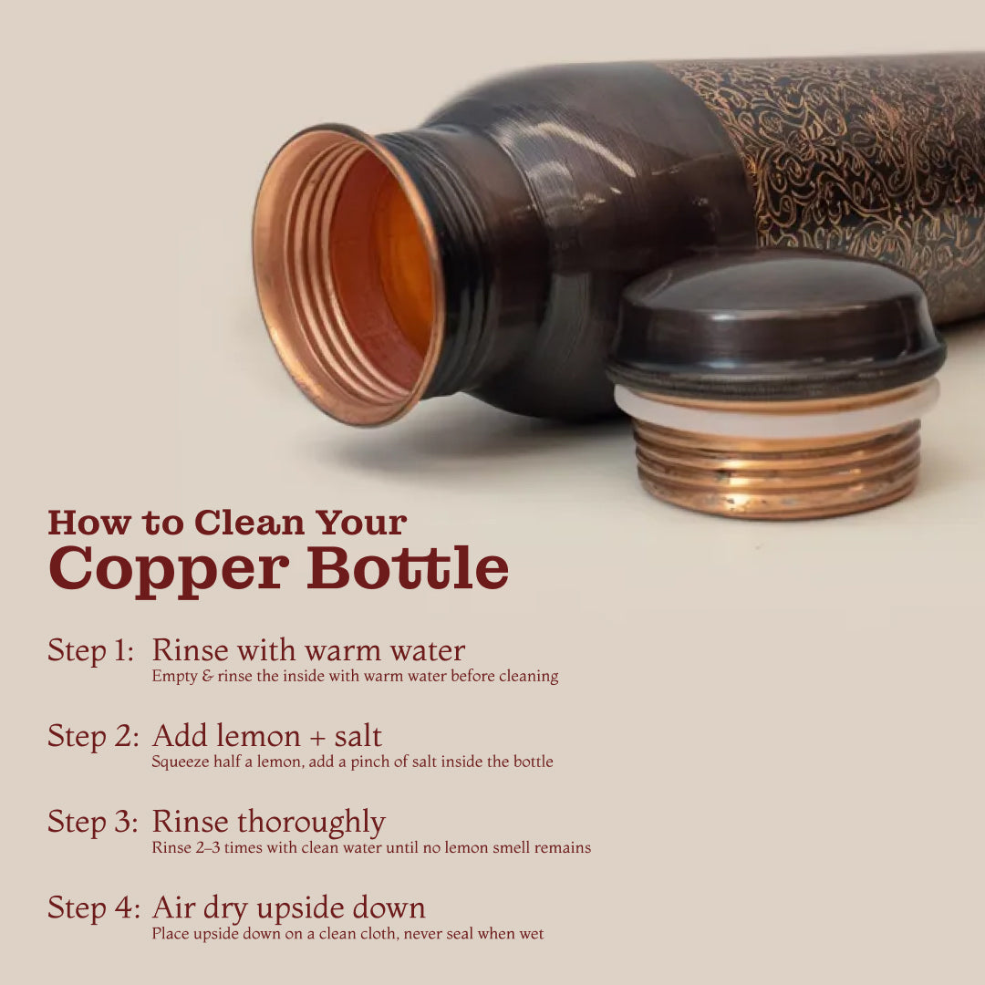 KasaCore Black Copper Engraved Mandala Water Bottle – 950ml