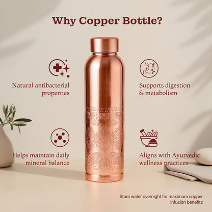 KasaCore Copper Engraved Mandala Water Bottle – 950ml