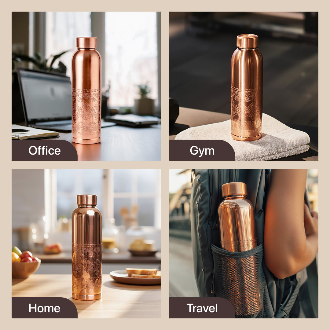 KasaCore Copper Engraved Mandala Water Bottle – 950ml