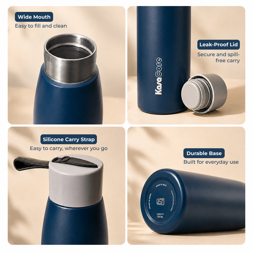 KasaCore Double Wall Steel Bottle – 24h Cold & Hot Flask