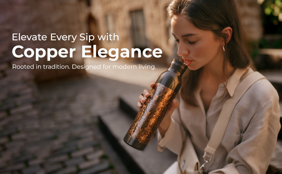 KasaCore Black Copper Engraved Mandala Water Bottle – 950ml detail 1