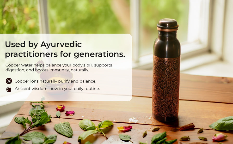 KasaCore Black Copper Engraved Mandala Water Bottle – 950ml detail 2