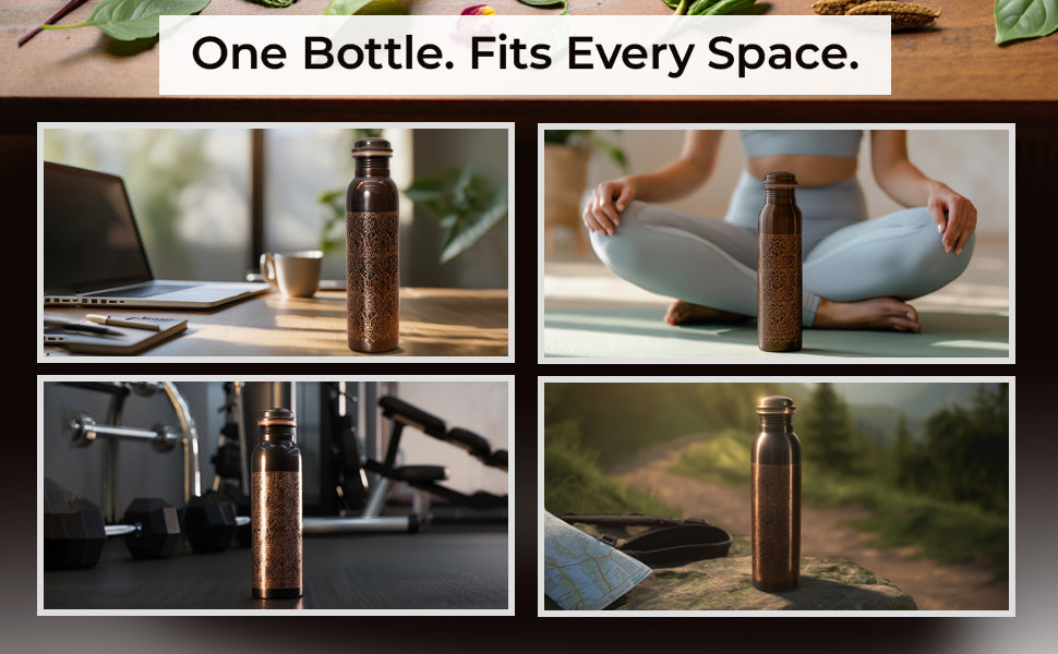 KasaCore Black Copper Engraved Mandala Water Bottle – 950ml detail 3