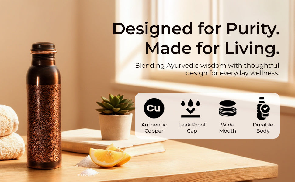 KasaCore Black Copper Engraved Mandala Water Bottle – 950ml detail 6