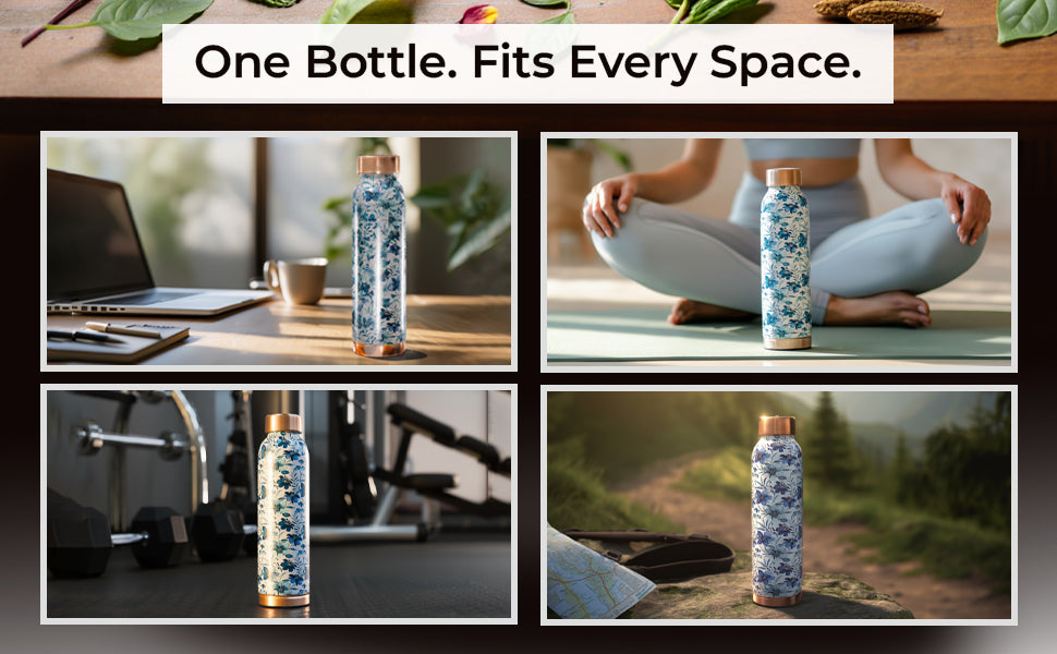 KasaCore Blue Floral Print Copper Water Bottle – 950ml detail 3