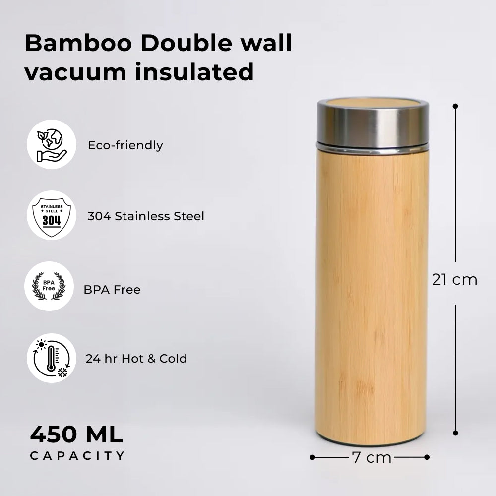 Bamboo Bottle - Double Wall Vacuum Insulated 450ml