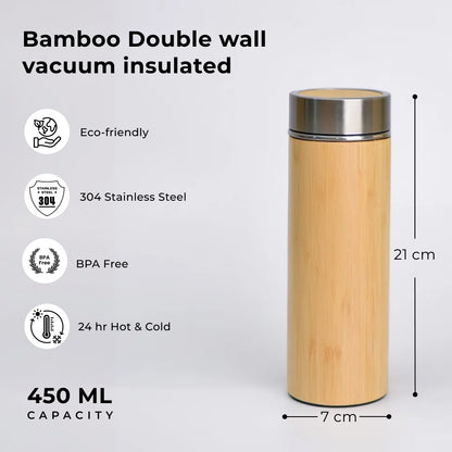 Bamboo Bottle - Double Wall Vacuum Insulated 450ml