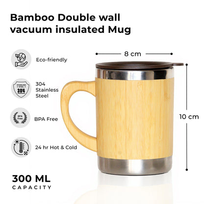 Bamboo Coffee Mug - Double Wall Vacuum Insulated 300ml