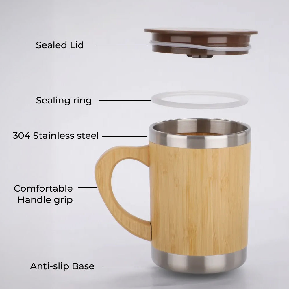 Bamboo Coffee Mug - Double Wall Vacuum Insulated 300ml