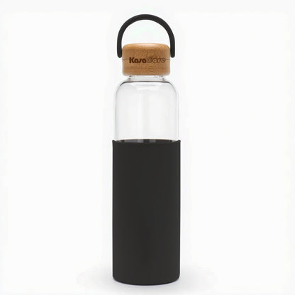KasaCore Borosilicate Glass Water Bottle – Silicone Sleeve & Bamboo Cap – 550ml