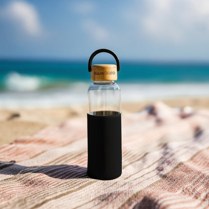 KasaCore Borosilicate Glass Water Bottle – Silicone Sleeve & Bamboo Cap – 550ml