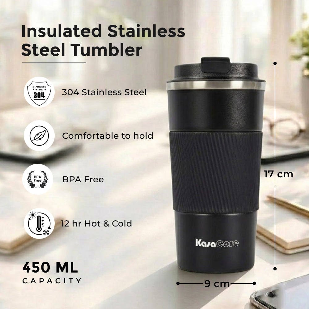 KasaCore 450ml Insulated Travel Tumbler with Silicone Grip
