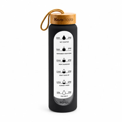 KasaCore Time Marker Glass Bottle with Silicone & Carry Loop