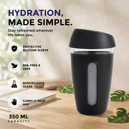 KasaCore 350ml Glass Coffee Mug with Dual Sip Lid
