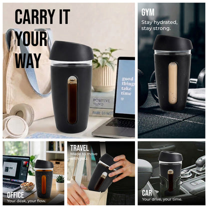 KasaCore 350ml Glass Coffee Mug with Dual Sip Lid