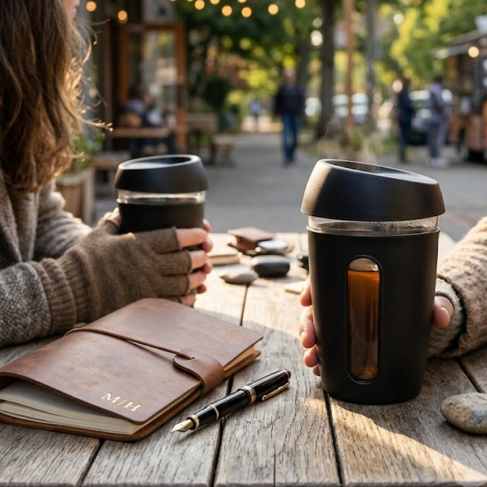 KasaCore 350ml Glass Coffee Mug with Dual Sip Lid