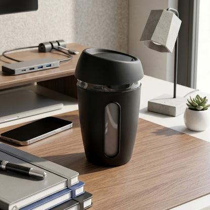 KasaCore 350ml Glass Coffee Mug with Dual Sip Lid