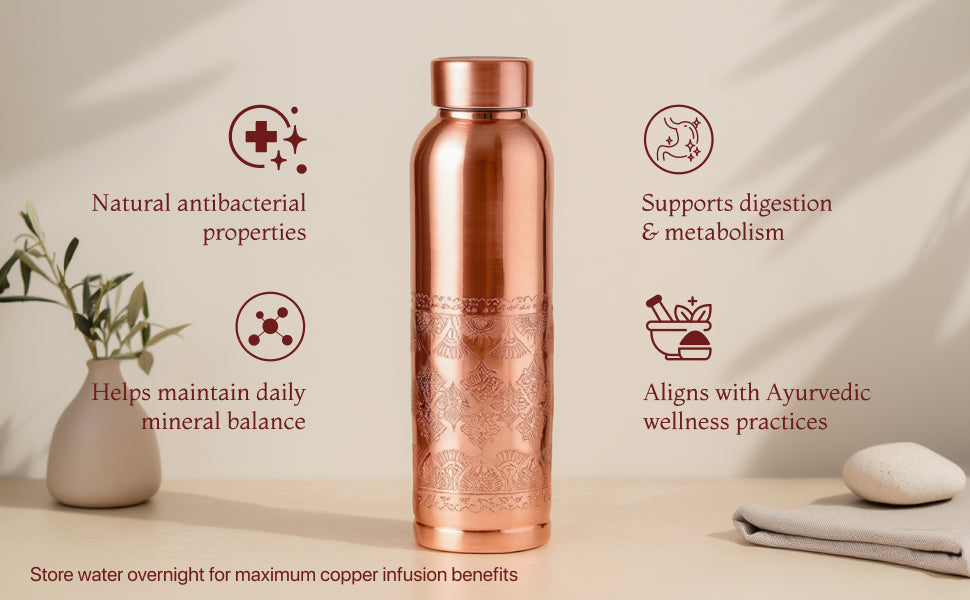 KasaCore Copper Engraved Mandala Water Bottle – 950ml detail 2
