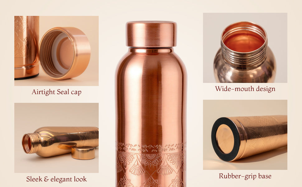 KasaCore Copper Engraved Mandala Water Bottle – 950ml detail 3
