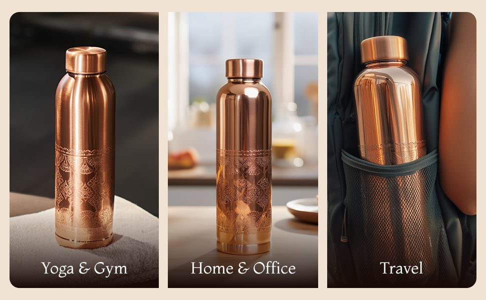 KasaCore Copper Engraved Mandala Water Bottle – 950ml detail 4