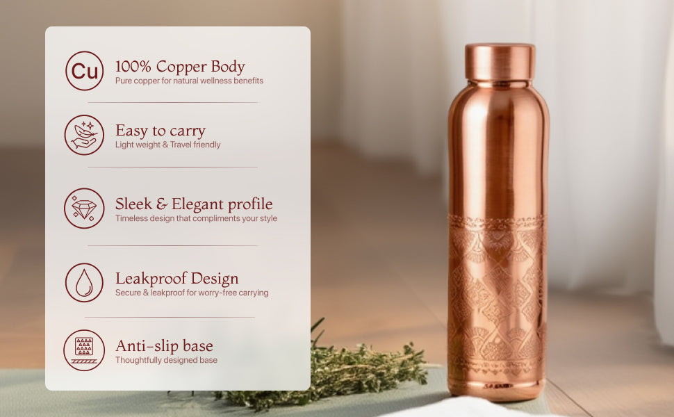 KasaCore Copper Engraved Mandala Water Bottle – 950ml detail 5