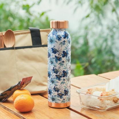 KasaCore Blue Floral Print Copper Water Bottle – 950ml