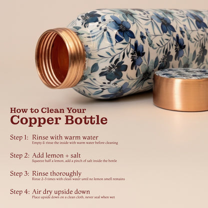 KasaCore Blue Floral Print Copper Water Bottle – 950ml