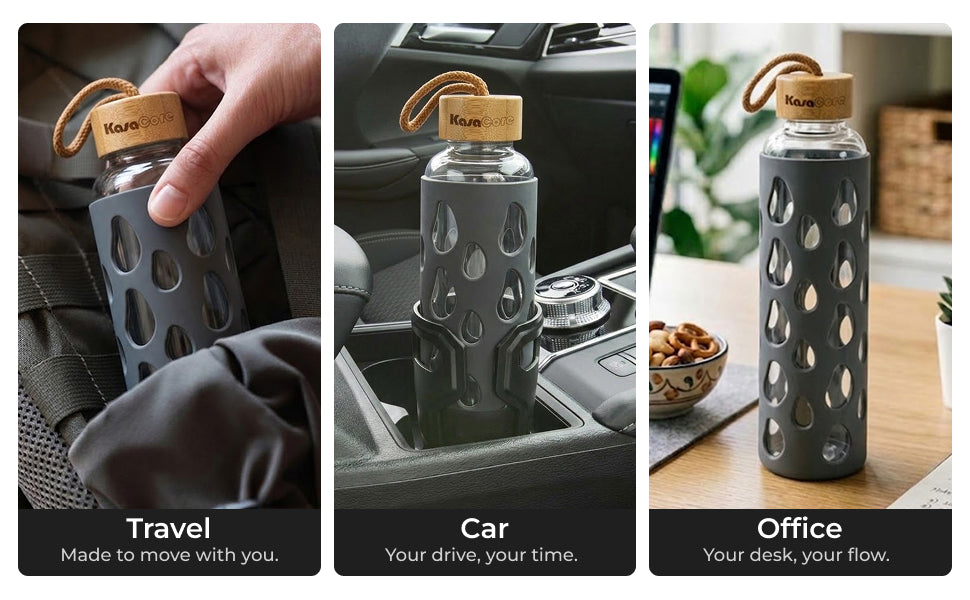KasaCore Glass Water Bottle with Silicone Sleeve & Loop Cap detail 4