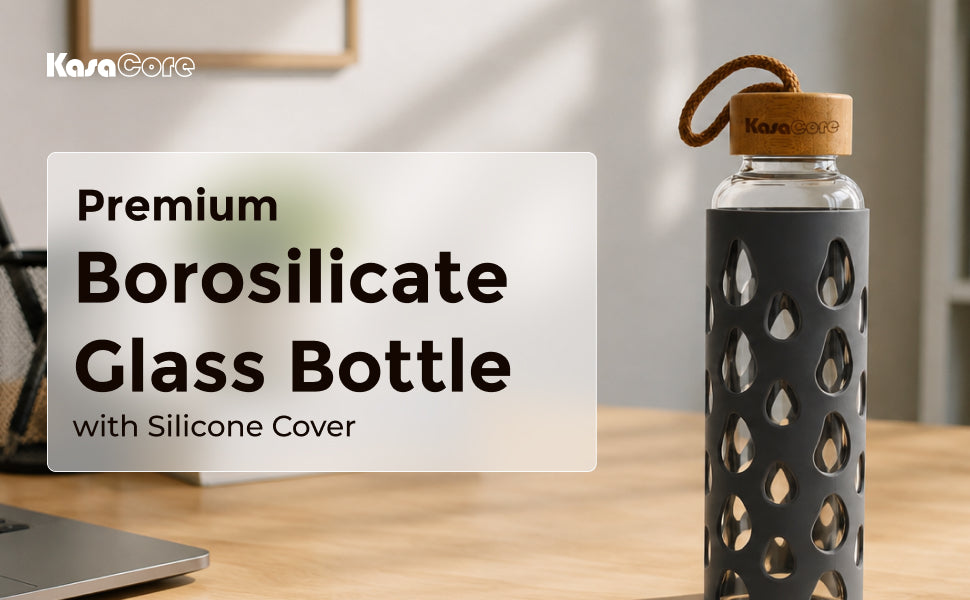 KasaCore Glass Water Bottle with Silicone Sleeve & Loop Cap detail 5