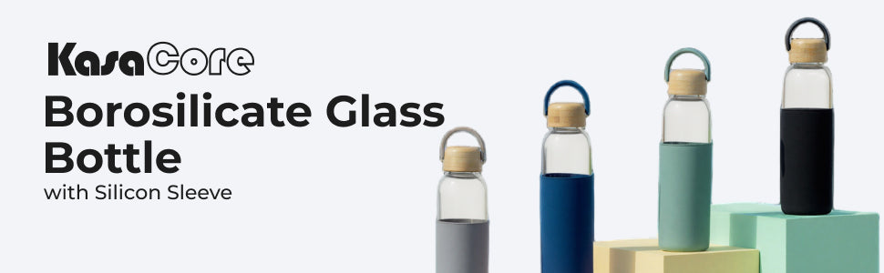 KasaCore Borosilicate Glass Water Bottle – Silicone Sleeve & Bamboo Cap – 550ml detail 1