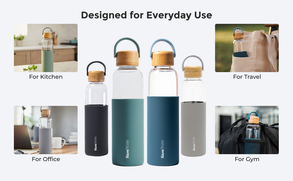 KasaCore Borosilicate Glass Water Bottle – Silicone Sleeve & Bamboo Cap – 550ml detail 4